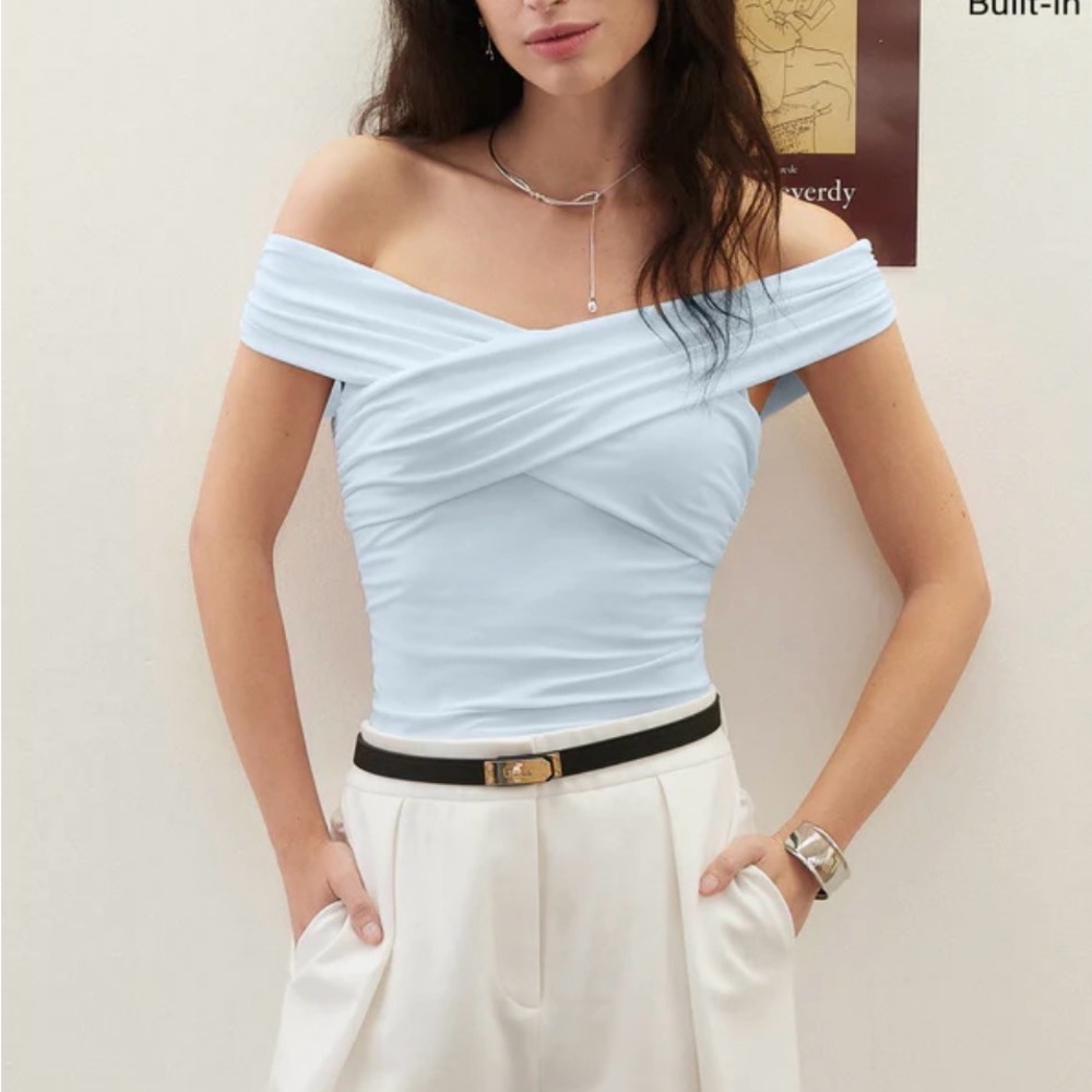 OGL Off-Shoulder Black Ruched Women’s bra Top - Picture 2 of 3